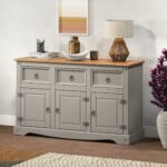 Grey Solid Pine Sideboard with 3 Doors and 3 Drawers