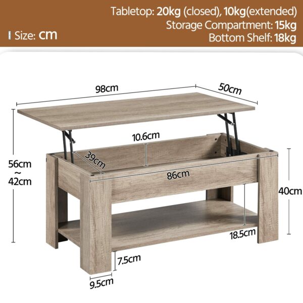 Lift Up Coffee Table Wooden Lifting Coffee Table with Hidden Storage Gray