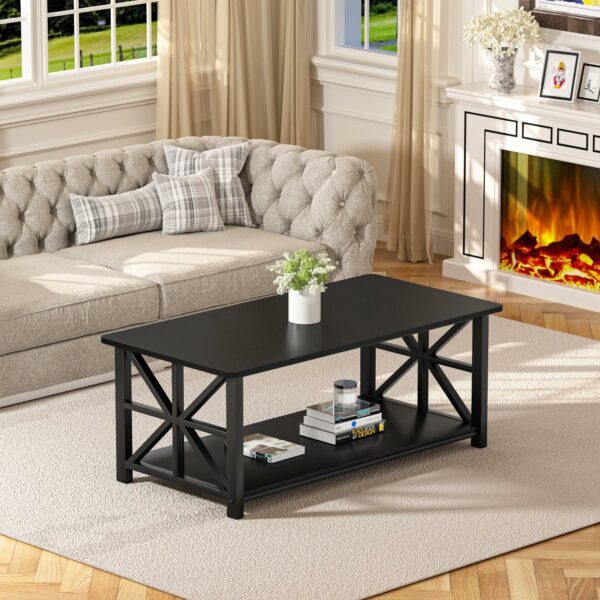 Coffee Table with 2-Tier Storage Black