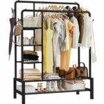 Black Metal Clothes Rail with Shoe Rack, Shelves & Coat Hooks, 120KG Capacity