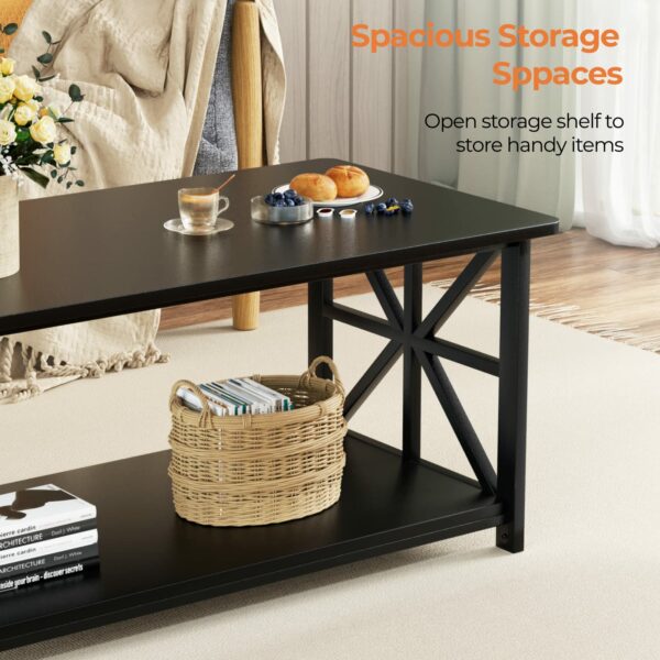 Coffee Table with 2-Tier Storage Black