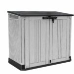 Outdoor Garden Storage Shed, Light Grey with Dark Grey Lid, Weather-Resistant, 5-Year Warranty