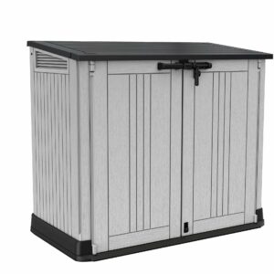 Outdoor Garden Storage Shed, Light Grey with Dark Grey Lid, Weather-Resistant, 5-Year Warranty