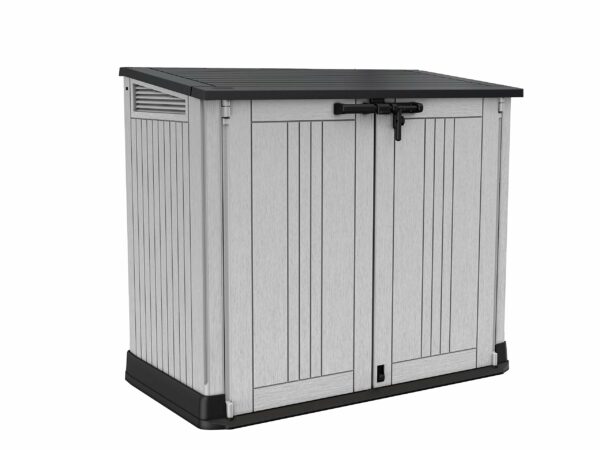Outdoor Garden Storage Shed, Light Grey with Dark Grey Lid, Weather-Resistant, 5-Year Warranty