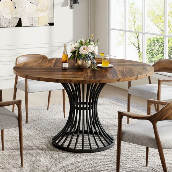 Round Dining Table for 4-6 People Rustic Brown