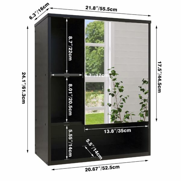 Wall Mounted Bamboo Bathroom Mirror Cabinet with Adjustable Shelf