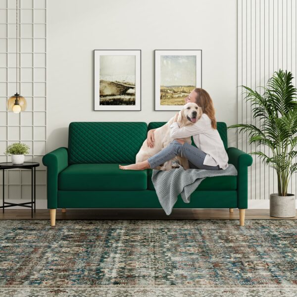 Velvet 2 Seater Sofa with Bilateral Pocket Storage Green