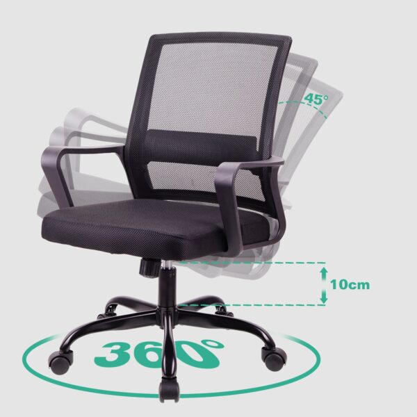 Adjustable Ergonomic Mesh Office Chair with Lumbar Support, Height Adjustment, 360° Swivel & Tilt – Black