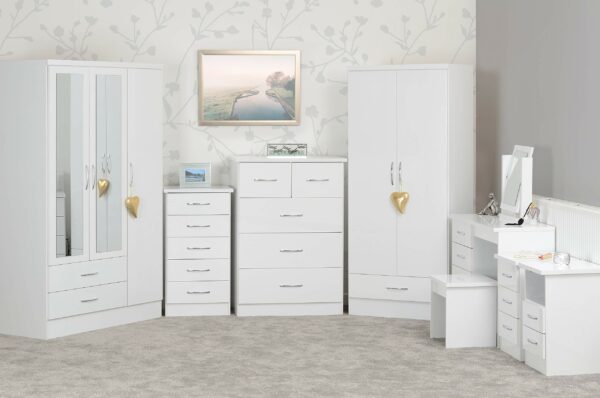 Wardrobe 3 Door 2 Drawer in White Gloss