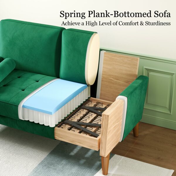 2 Seater Sofa Green Comfy Sofa Couch with Spring Cushion Velvet Sofa with Wood Legs