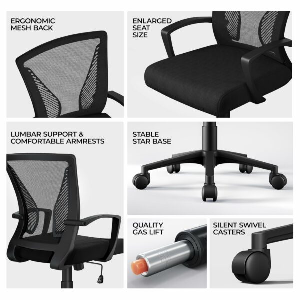 Adjustable Ergonomic Office Swivel Chair with Mesh Back and Arms, Height Adjustable for Home Office (Black)