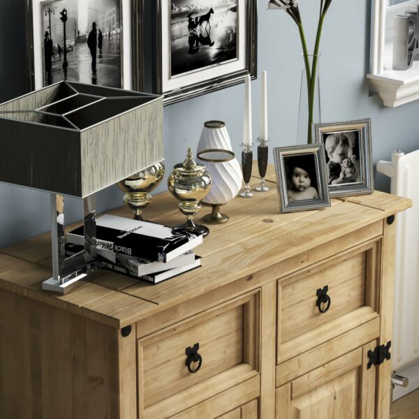 Solid Waxed Pine Wood Sideboard, 2 Doors 2 Drawers