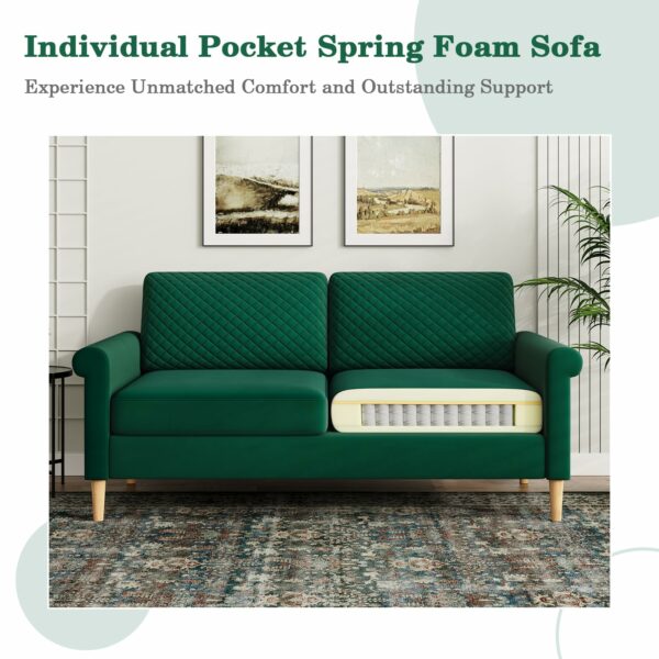 Velvet 2 Seater Sofa with Bilateral Pocket Storage Green