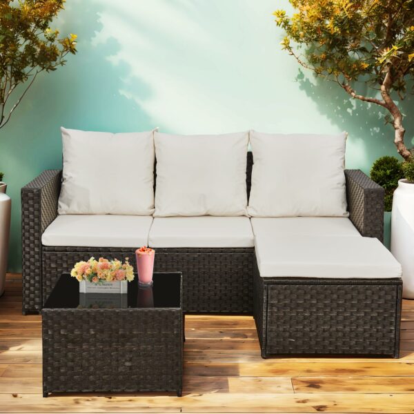 Rattan Garden Furniture Set – Outdoor Wicker Sofa with Coffee Table
