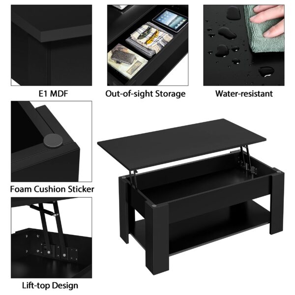 Lift Up Coffee Table Wooden Lifting Coffee Table with Hidden Storage Black