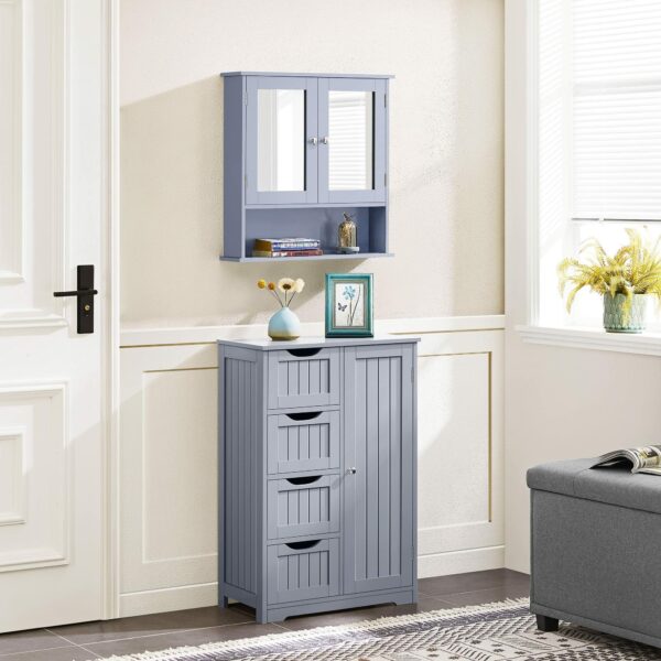 Bathroom Mirror Cabinet – Wall-Mounted Grey