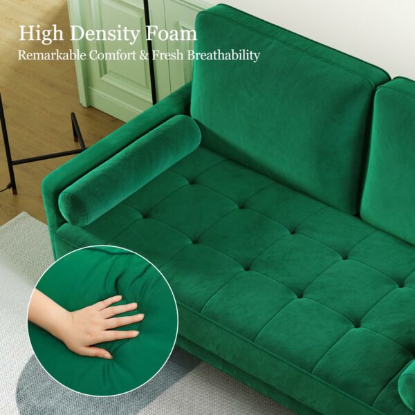 2 Seater Sofa Green Comfy Sofa Couch with Spring Cushion Velvet Sofa with Wood Legs