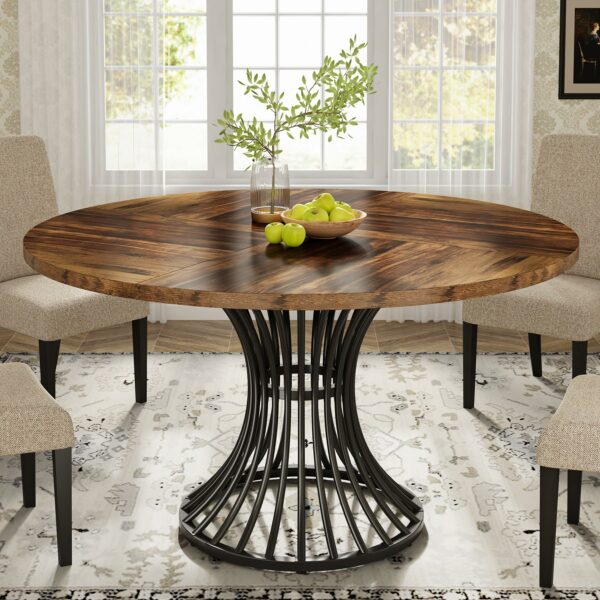 Round Dining Table for 4-6 People Rustic Brown