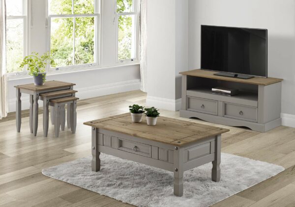 Grey Solid Pine Sideboard with 3 Doors and 3 Drawers