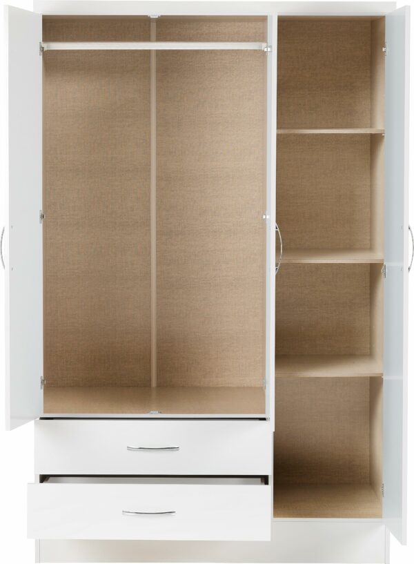 Wardrobe 3 Door 2 Drawer in White Gloss