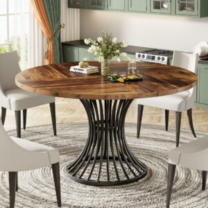 Round Dining Table for 4-6 People Rustic Brown