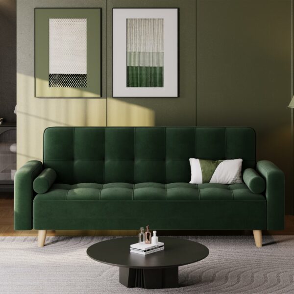 Modern Velvet Sofa Bed 3 Seater Click Clack Sofa Green