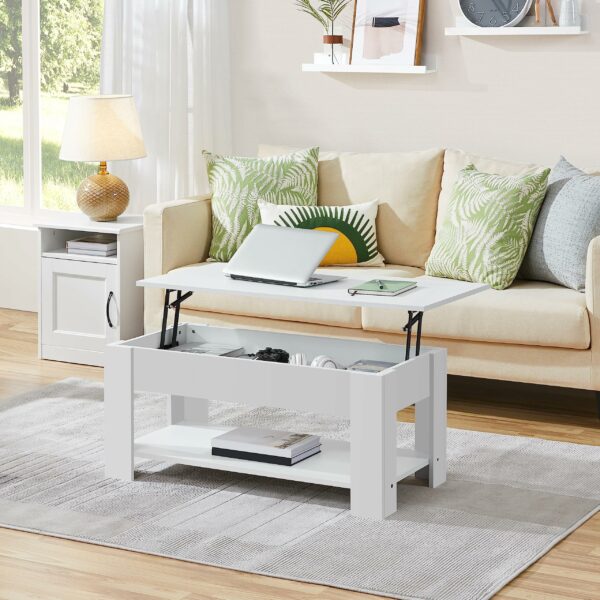 Lift Up Coffee Table Wooden Lifting Coffee Table with Hidden Storage White