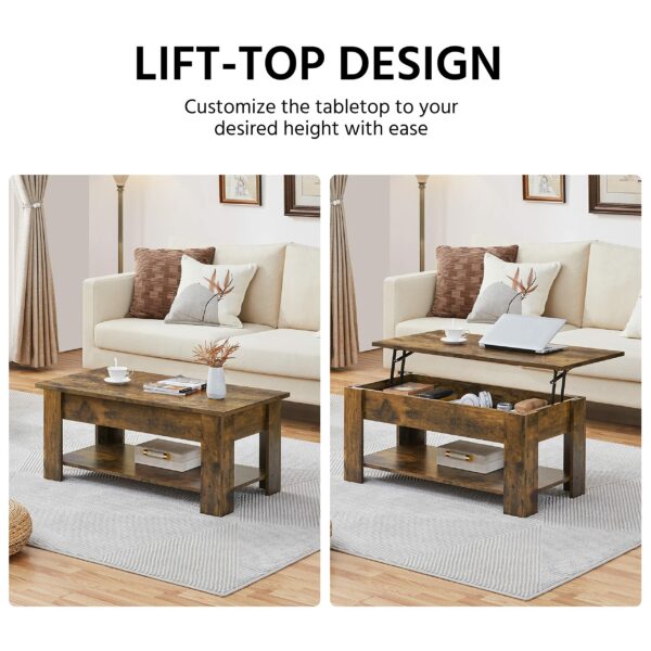 Lift Up Coffee Table Wooden Lifting Coffee Table with Hidden Storage Rustic Brown