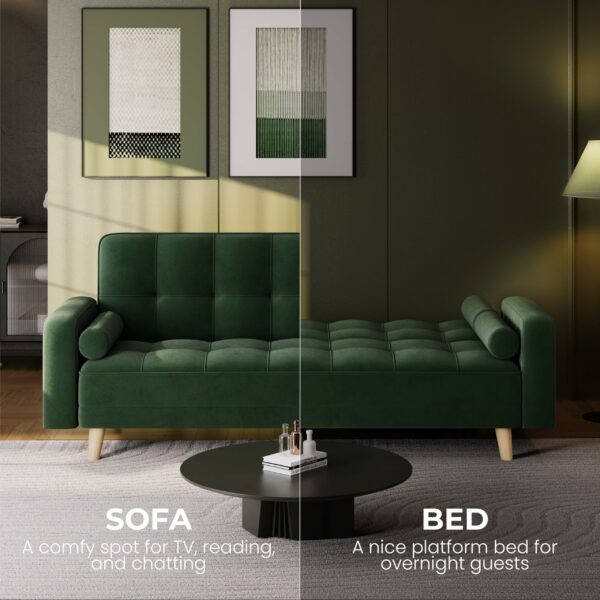 Modern Velvet Sofa Bed 3 Seater Click Clack Sofa Green