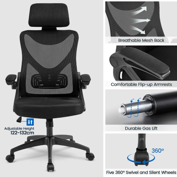 Ergonomic Office Chair with High Back, Flip-up Armrests & Lumbar Support