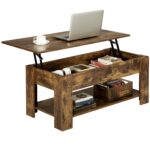 Lift Up Coffee Table Wooden Lifting Coffee Table with Hidden Storage Rustic Brown