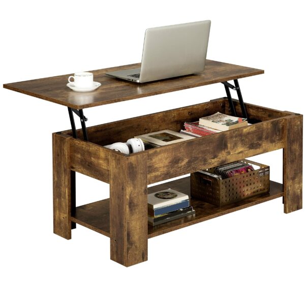 Lift Up Coffee Table Wooden Lifting Coffee Table with Hidden Storage Rustic Brown