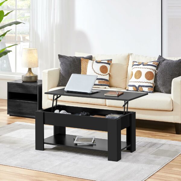 Lift Up Coffee Table Wooden Lifting Coffee Table with Hidden Storage Black