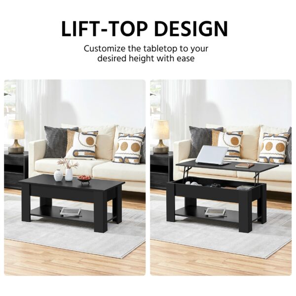 Lift Up Coffee Table Wooden Lifting Coffee Table with Hidden Storage Black