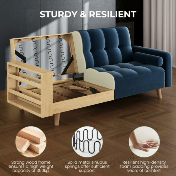 Modern Velvet Sofa Bed 3 Seater Click Clack Sofa Blue