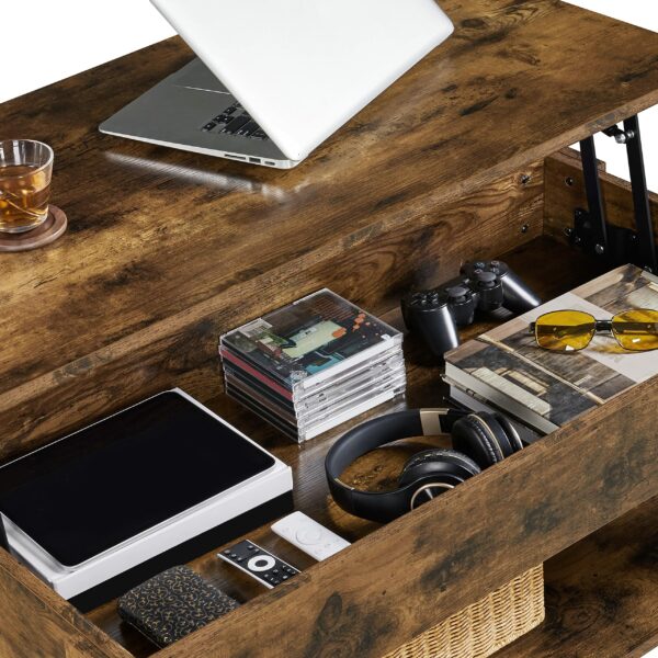Lift Up Coffee Table Wooden Lifting Coffee Table with Hidden Storage Rustic Brown