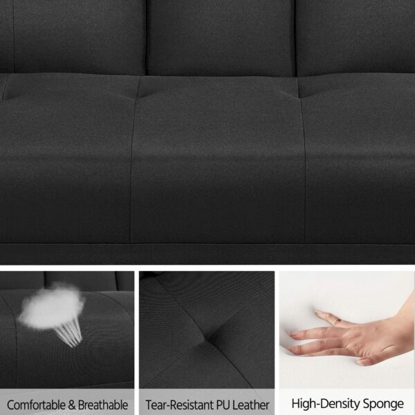 Sofa Bed Fabric Click Clack Sofa Bed with 2 Cup Holders Black