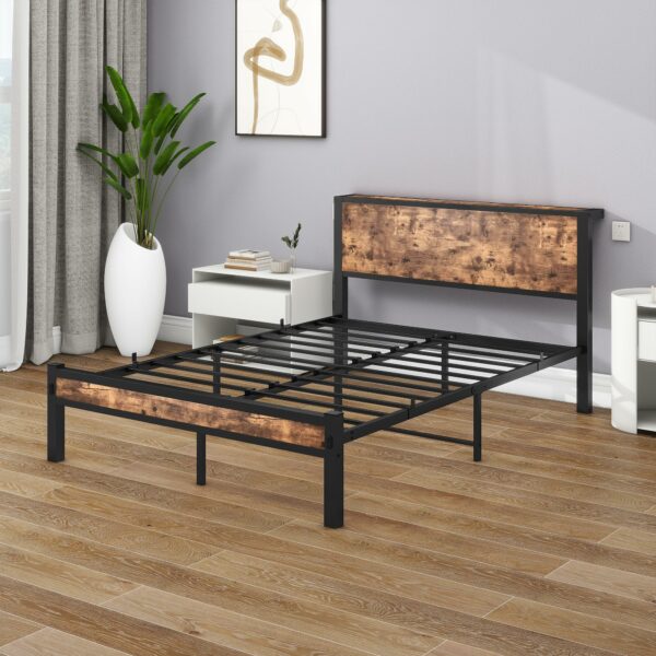 Double Size Bed Frame with Storage Wooden Headboard 135×190cm