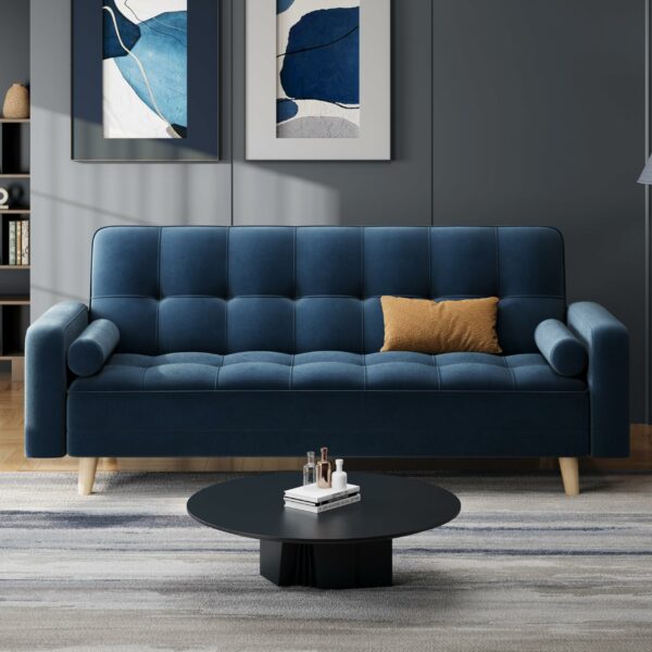 Modern Velvet Sofa Bed 3 Seater Click Clack Sofa Blue