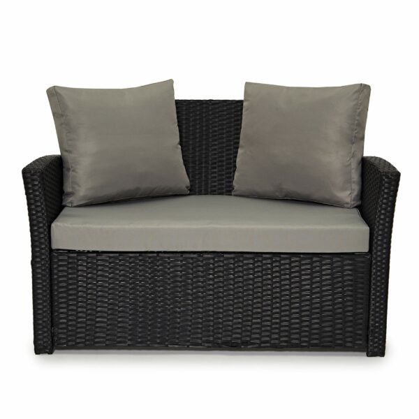Rattan Garden Furniture Set – Black 4 Seater with Cushions & Glass Coffee Table