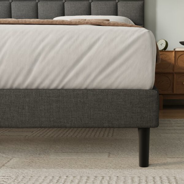 King Bed Frame Easy Assembly Upholstered Platform with Headboard Gray 150×200
