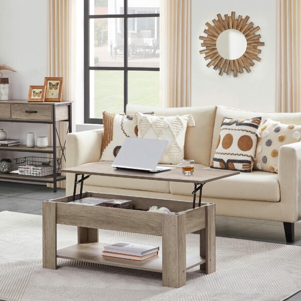 Lift Up Coffee Table Wooden Lifting Coffee Table with Hidden Storage Gray