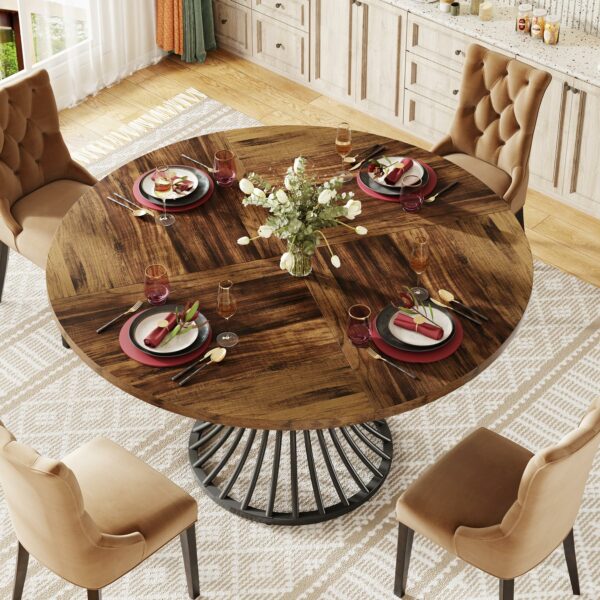 Round Dining Table for 4-6 People Rustic Brown