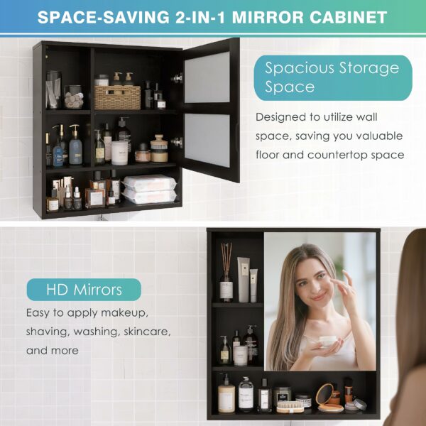 Wall Mounted Bamboo Bathroom Mirror Cabinet with Adjustable Shelf