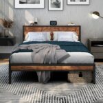 King Size Bed Frame with Storage Wooden Headboard 150×200cm