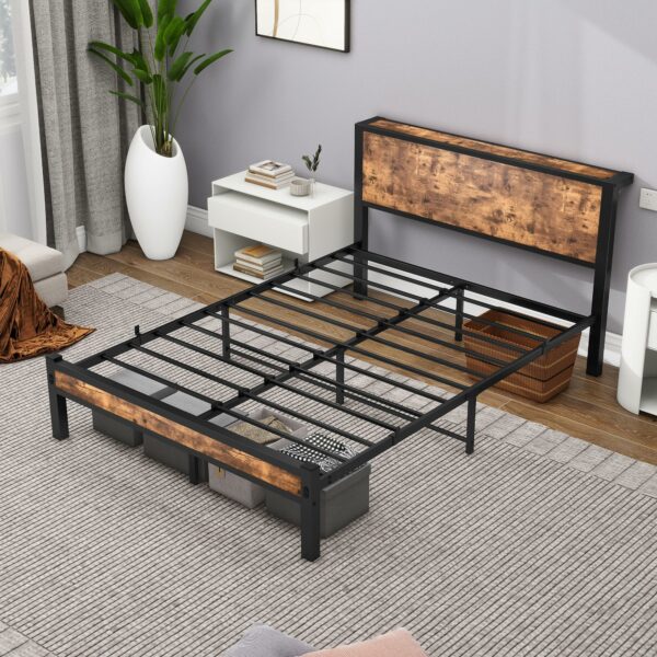 Double Size Bed Frame with Storage Wooden Headboard 135×190cm