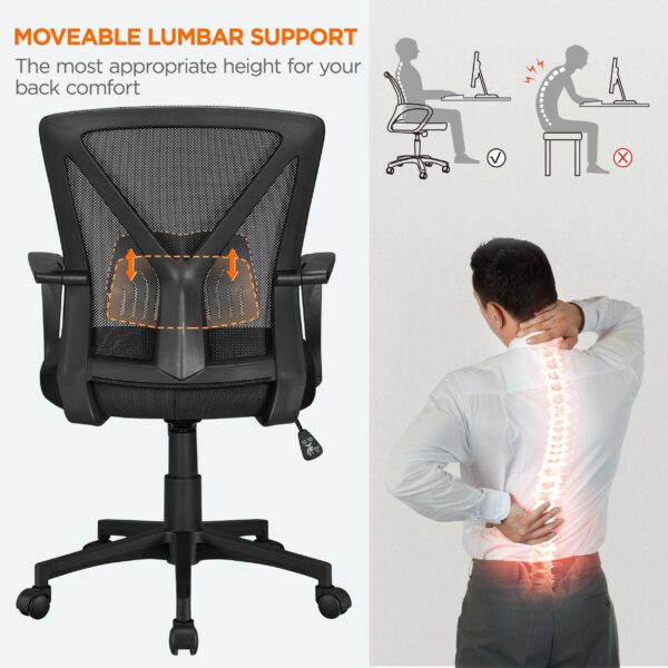 Black Ergonomic Mesh Office Chair with Armrests, Lumbar Support & Wheels