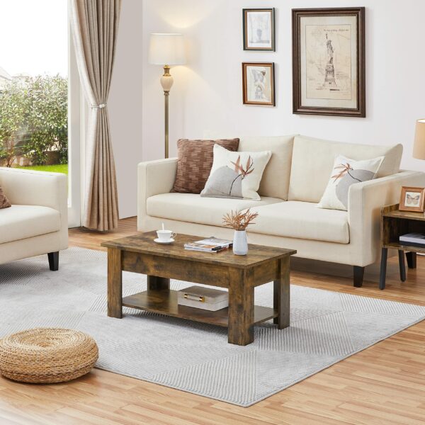 Lift Up Coffee Table Wooden Lifting Coffee Table with Hidden Storage Rustic Brown