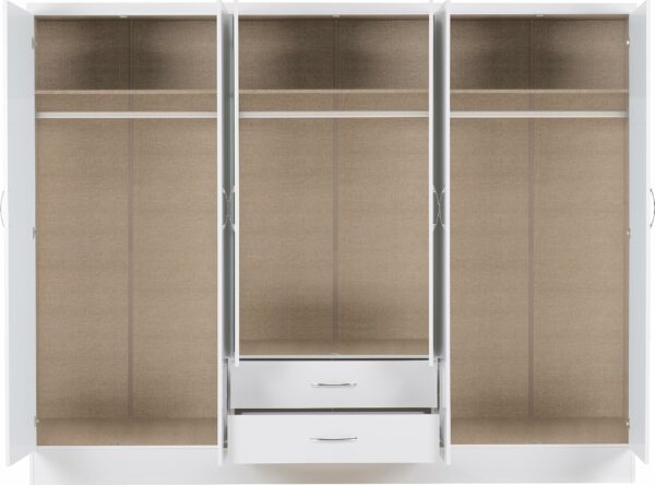 Wardrobe 6 Door 2 Drawer in White Gloss