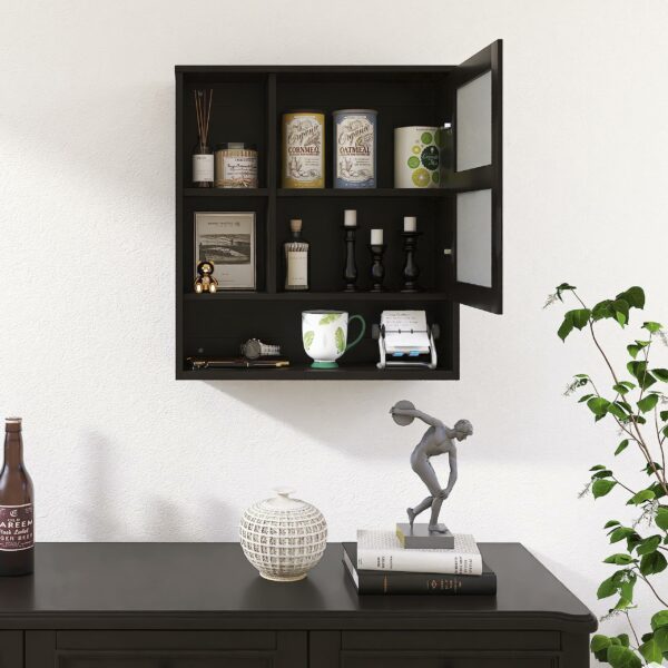 Wall Mounted Bamboo Bathroom Mirror Cabinet with Adjustable Shelf